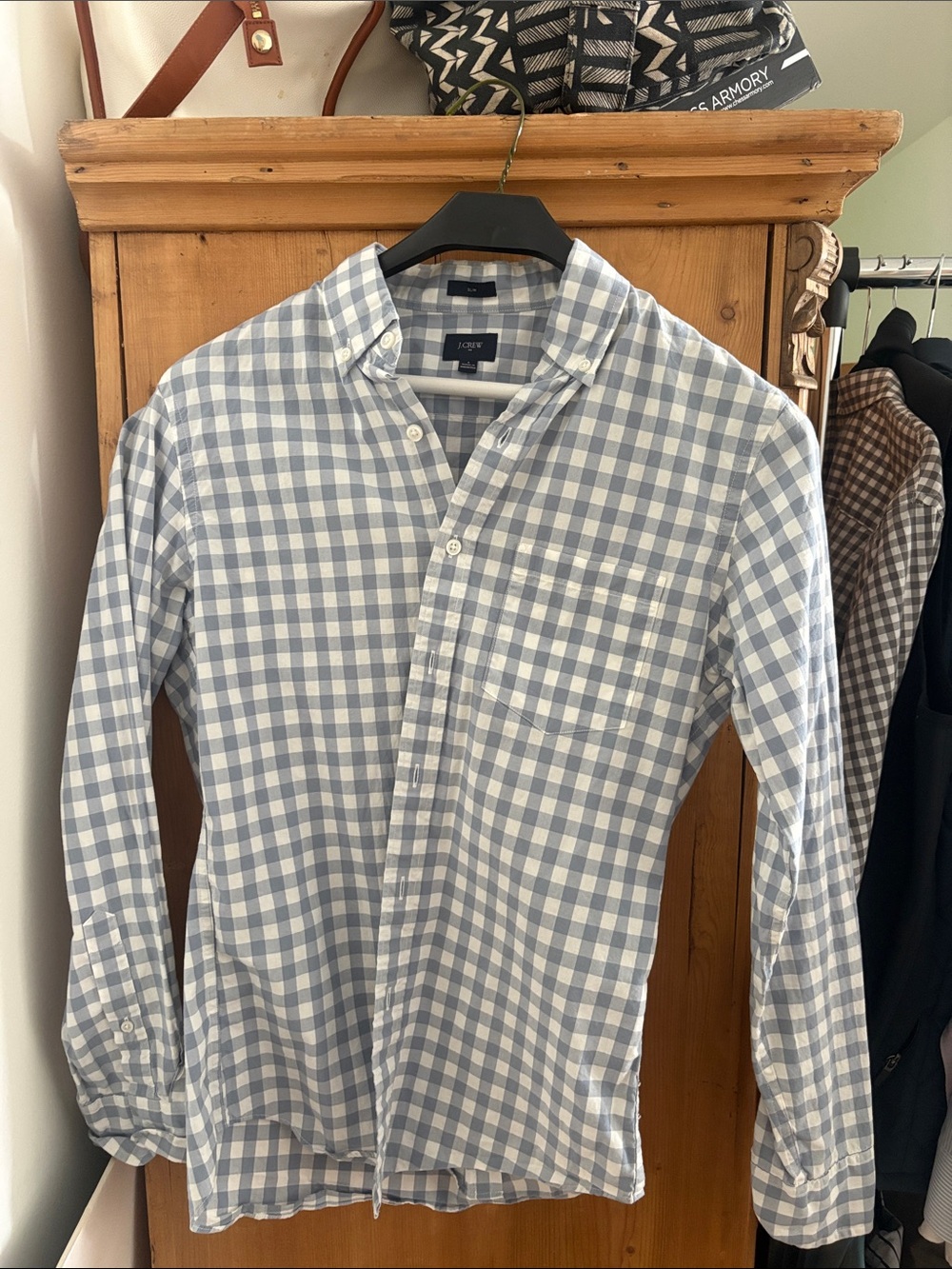J. Crew Light Blue and White Gingham Button-Down Shirt